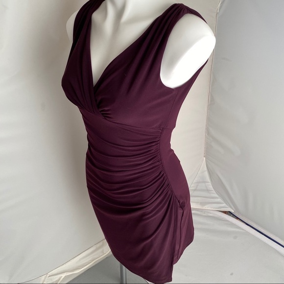 Ralph Lauren plum purple ruched side sleeveless dress 2 - Picture 2 of 9